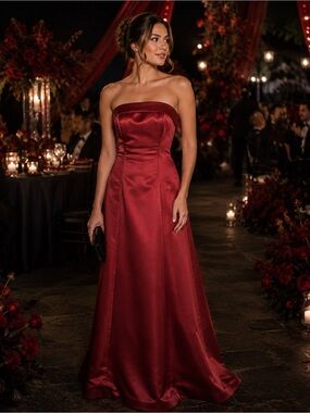 Night Moves Strapless Red Evening Gown
